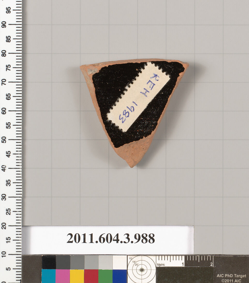 Terracotta fragment of a lekanis lid (covered dish), Terracotta, Greek, Attic