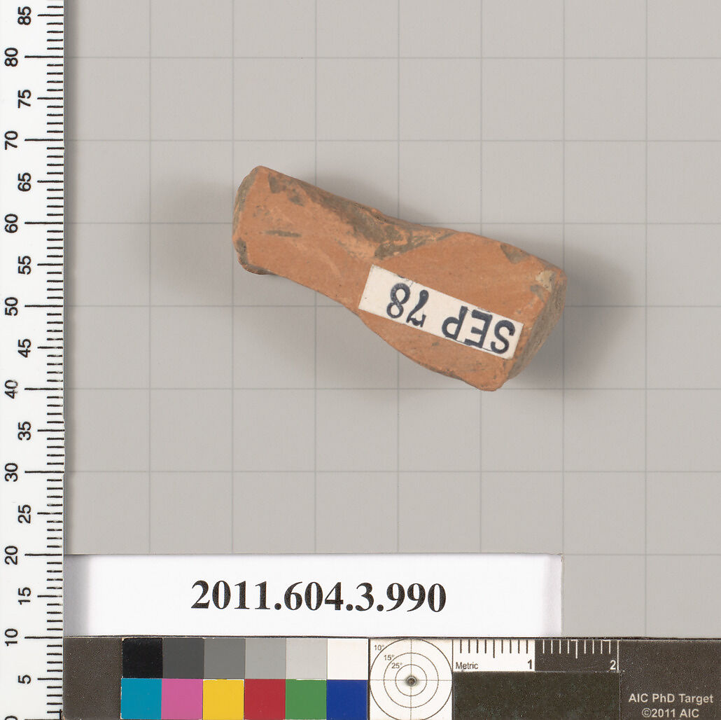 Terracotta fragment of a lekanis lid (covered dish), Terracotta, Greek, Attic