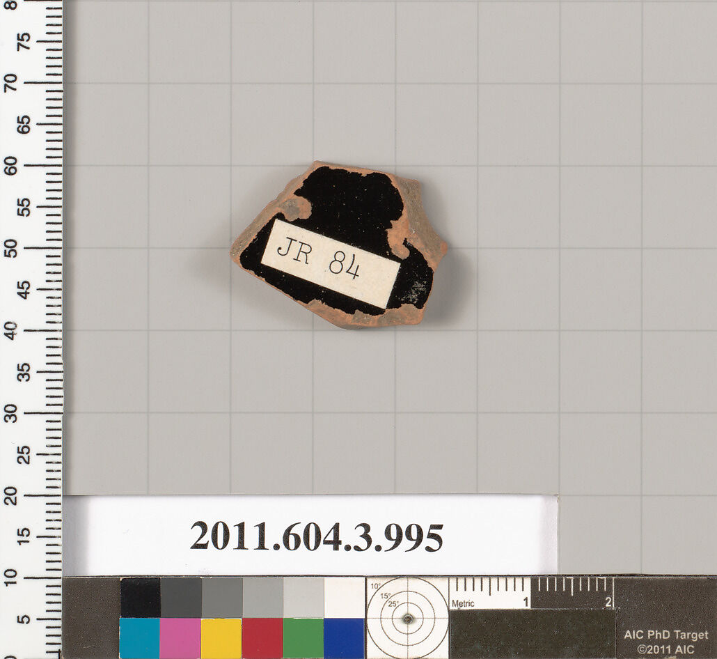 Terracotta fragment of a lekanis lid (covered dish), Terracotta, Greek, Attic