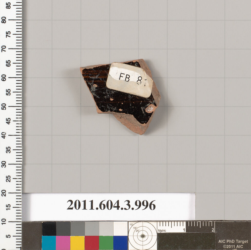 Terracotta fragment of a lekanis lid (covered dish), Terracotta, Greek, Attic