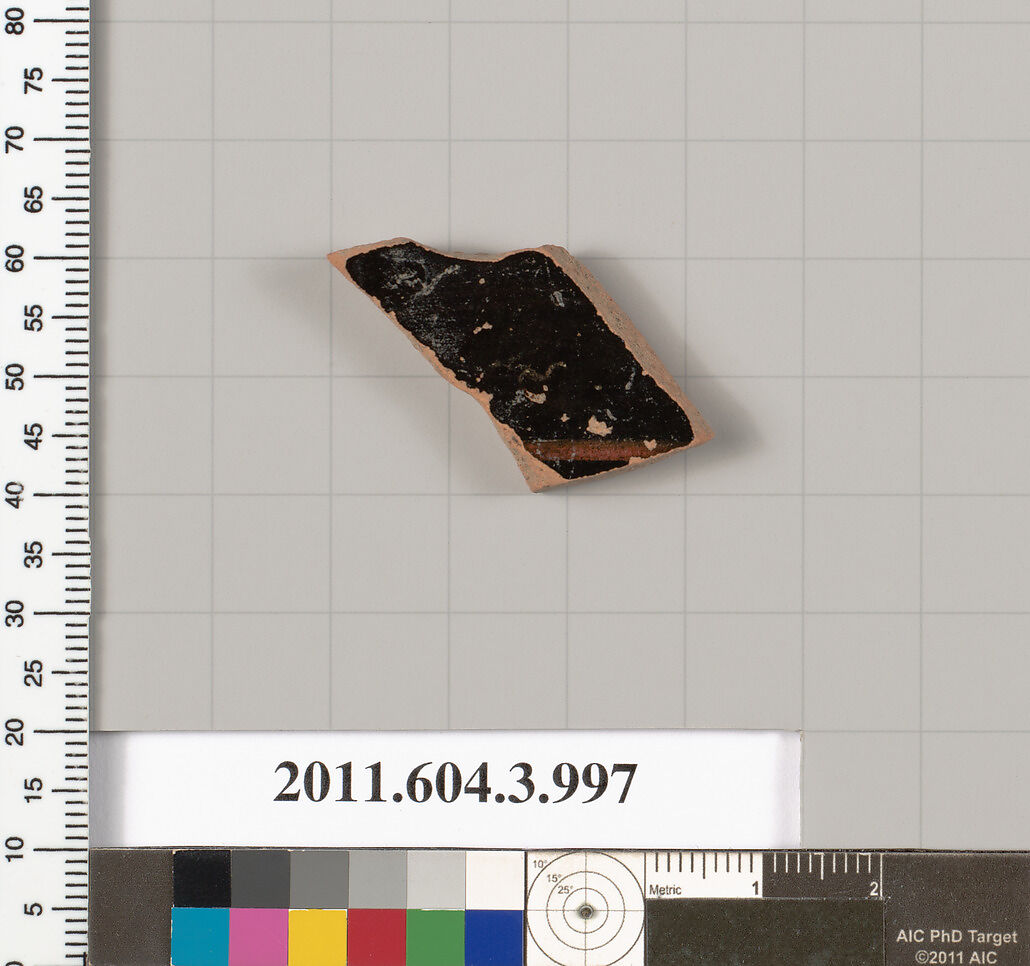 Terracotta fragment of a lekanis lid (covered dish), Terracotta, Greek, Attic
