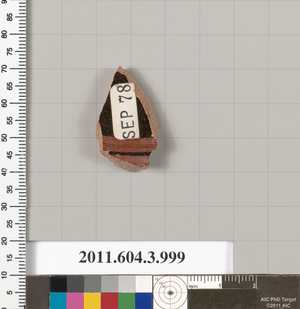 Terracotta fragment of a lekanis lid (covered dish), Terracotta, Greek, Attic
