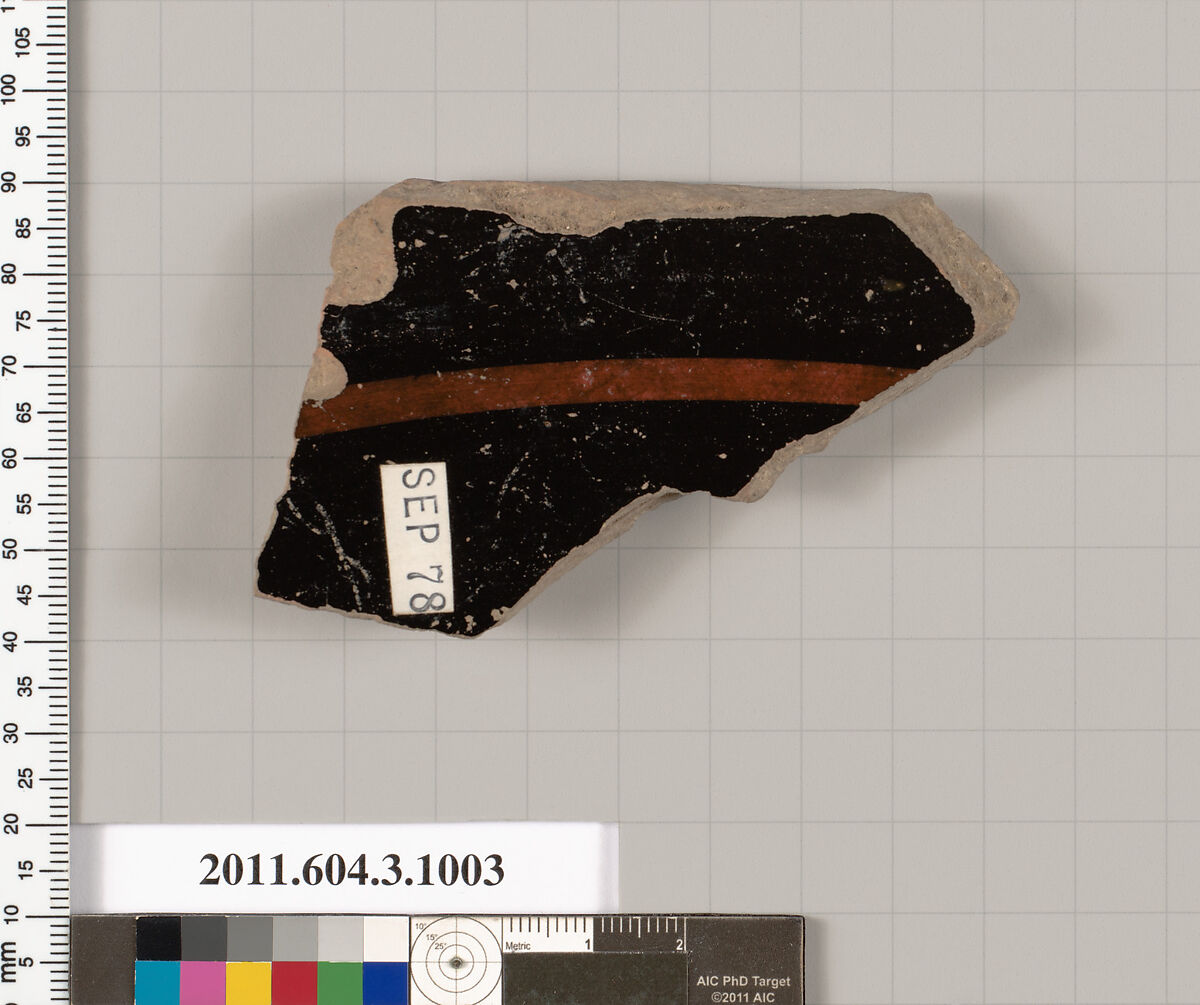 Terracotta fragment of lekanis (covered dish)?, Terracotta, Greek, Attic