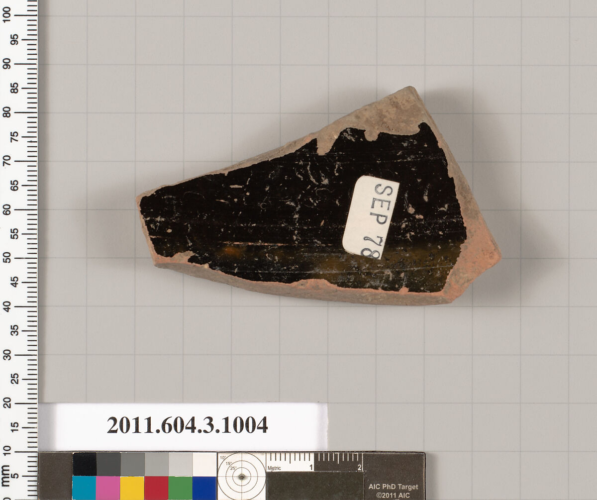 Terracotta fragment of lekanis (covered dish)?, Terracotta, Greek, Attic