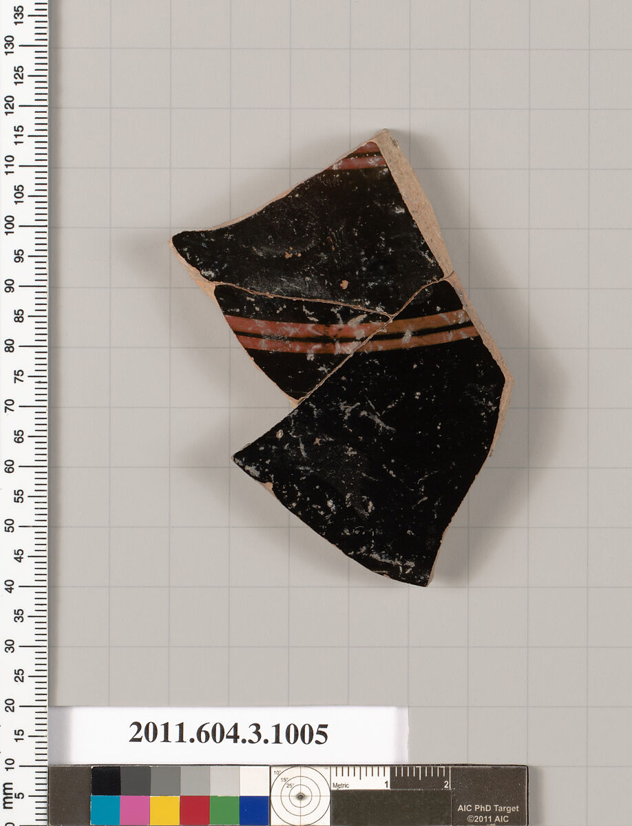 Terracotta fragment of lekanis (covered dish)?, Terracotta, Greek, Attic 
