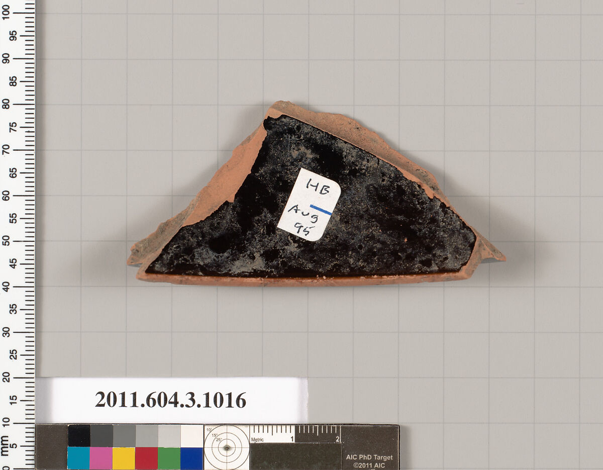 Terracotta fragment of a lekanis (covered dish), Terracotta, Greek, Attic