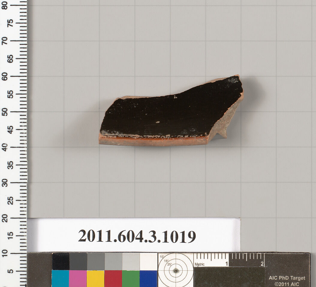 Terracotta fragment of a lekanis (covered dish), Terracotta, Greek, Attic