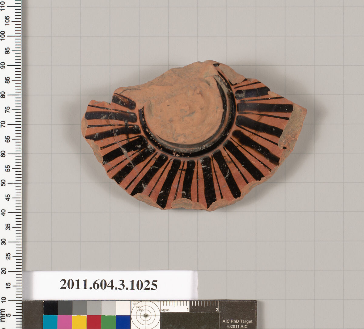 Terracotta fragment of a lekanis lid (covered dish)?, Terracotta, Greek, Attic 