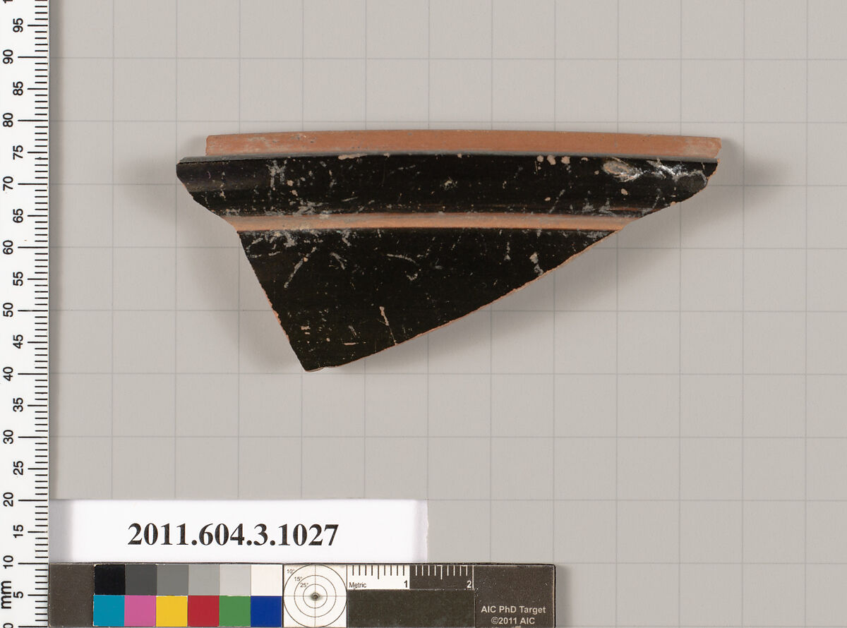 Terracotta fragment of a lekanis (covered dish)?, Terracotta, Greek, Attic 