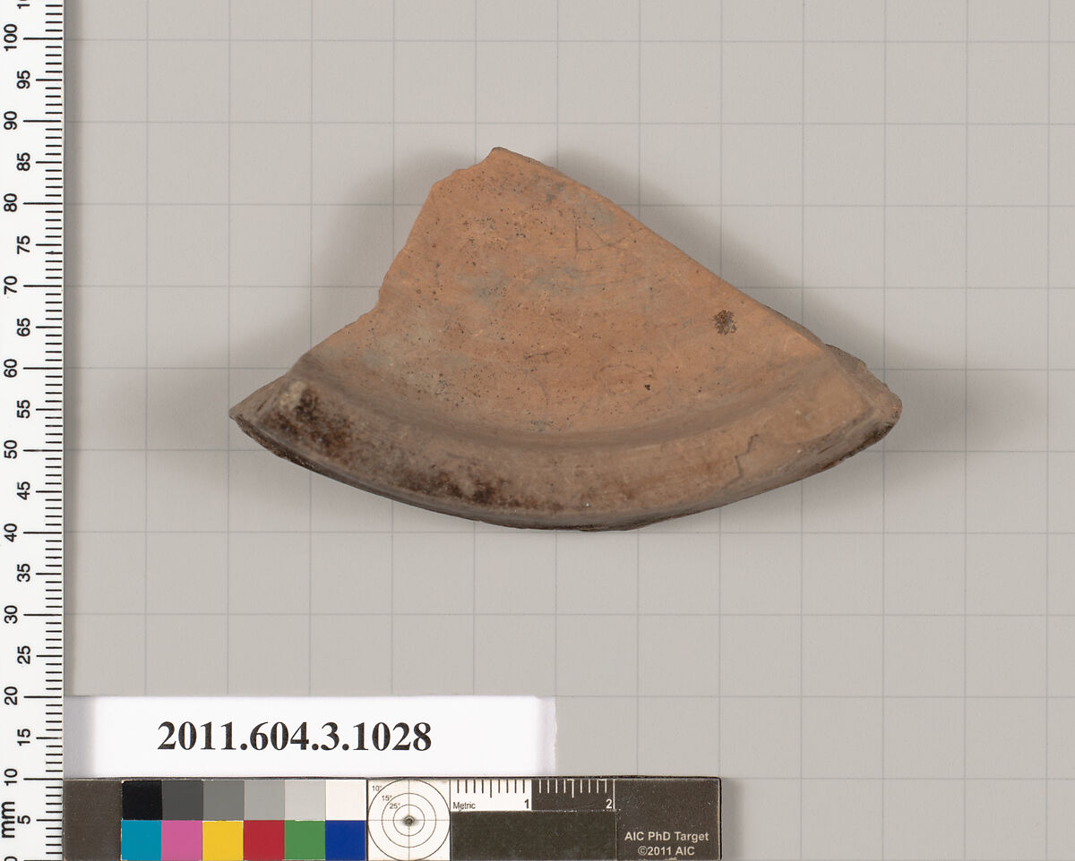 Terracotta fragment of a lid, Terracotta, Greek, Attic