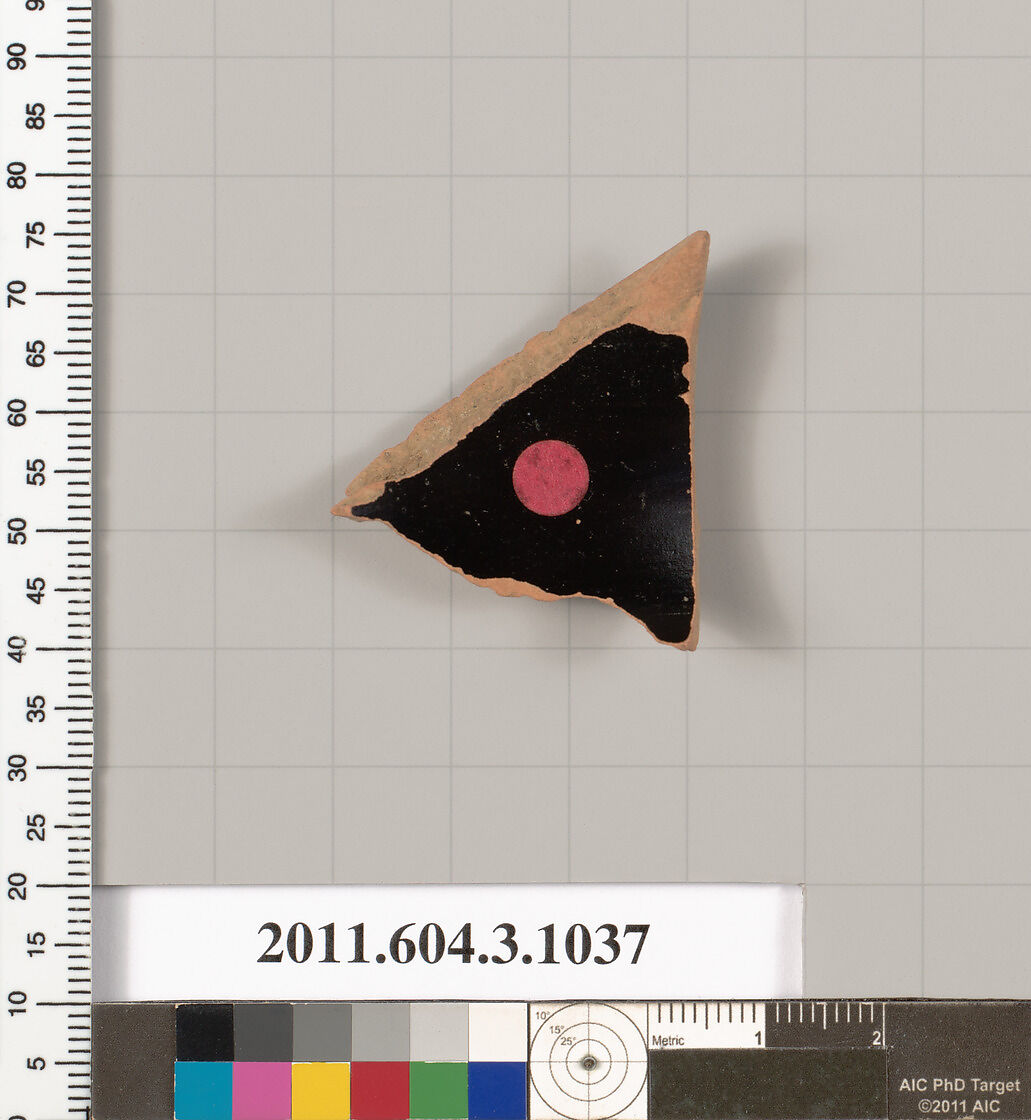 Terracotta fragment of a fish plate, Terracotta, Greek, Attic