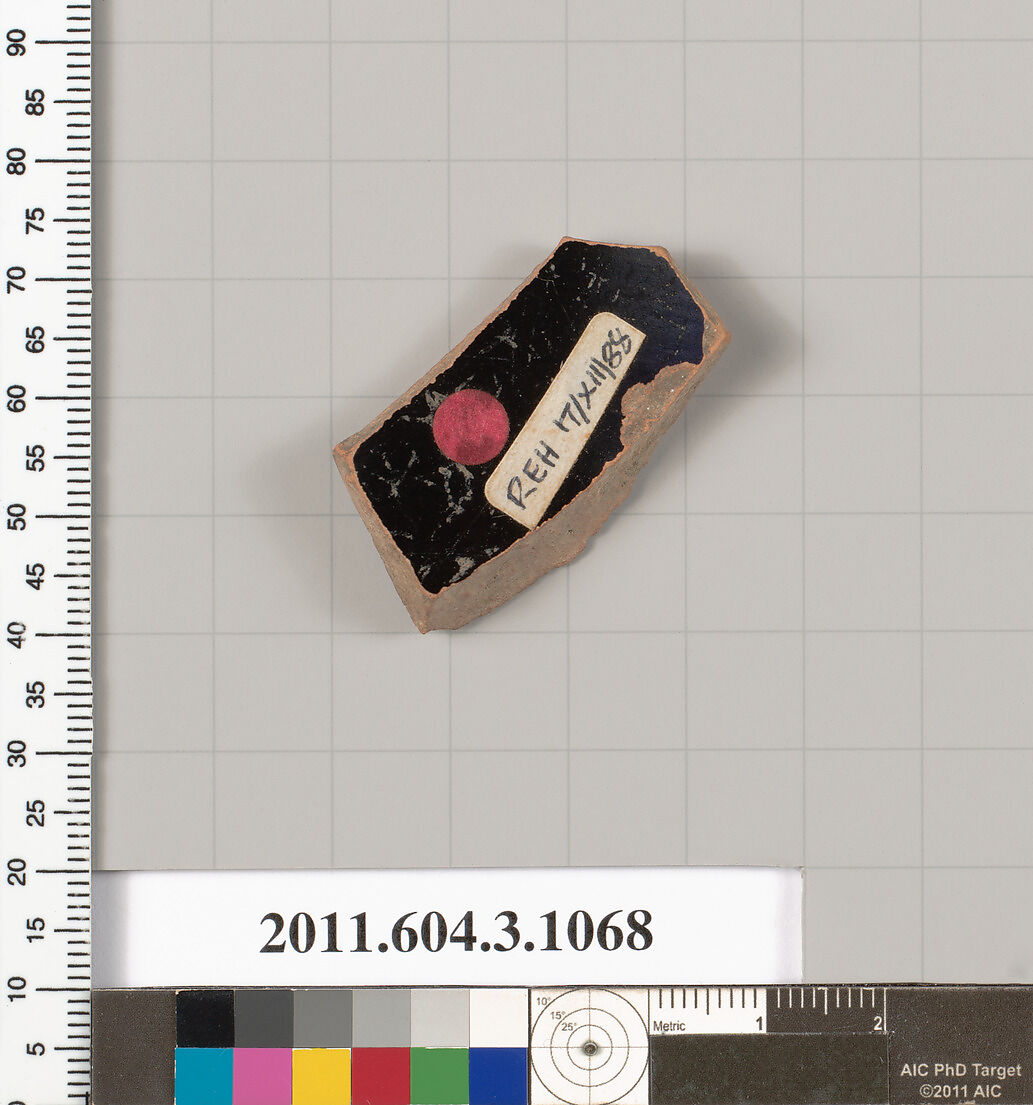 Terracotta fragment of a mastoid (drinking cup with narrow base), Terracotta, Greek, Attic