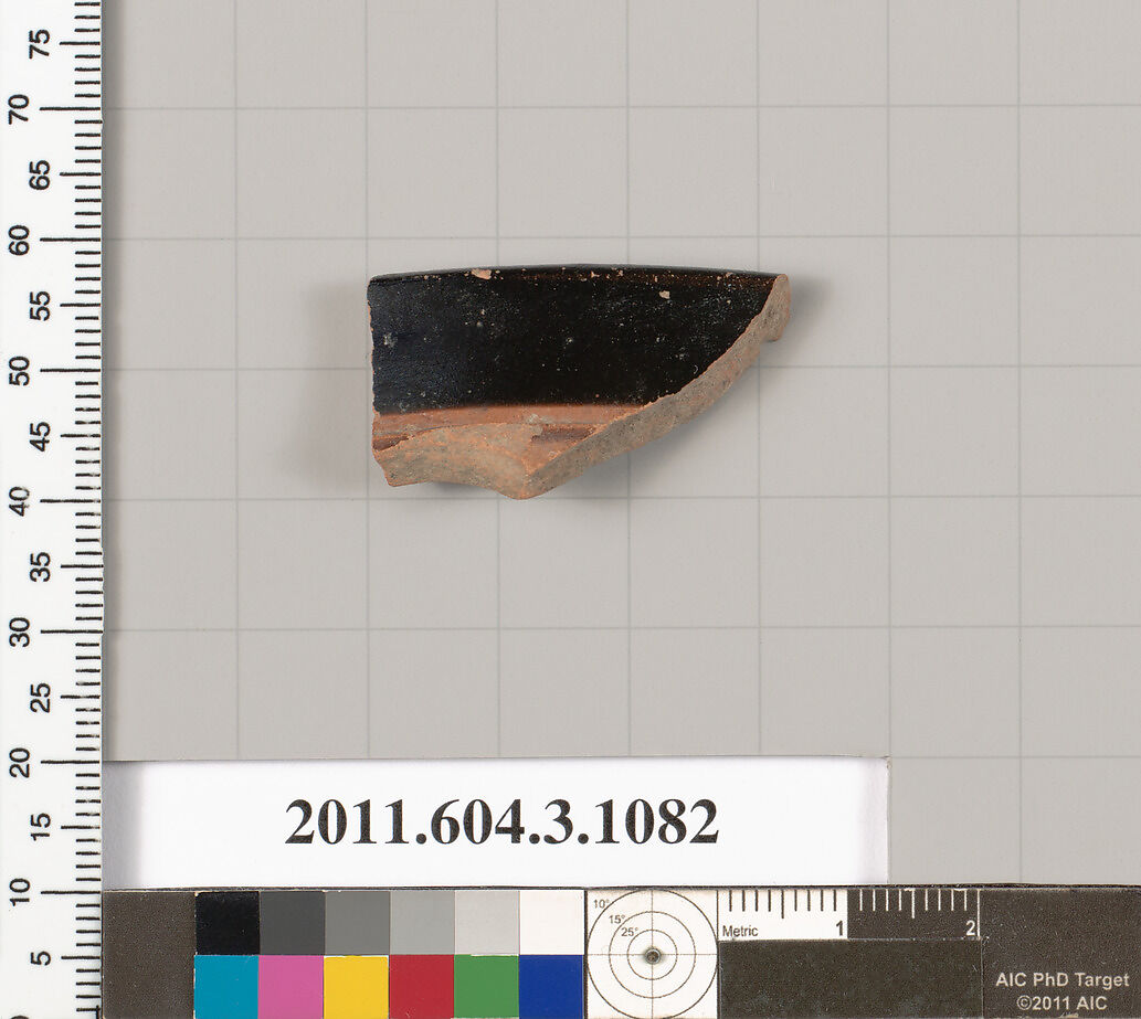 Terracotta rim fragment of a mastoid (drinking cup with narrow base), Terracotta, Greek, Attic 
