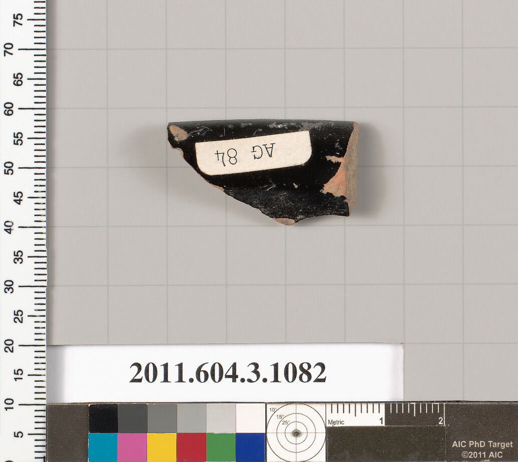 Terracotta rim fragment of a mastoid (drinking cup with narrow base), Terracotta, Greek, Attic