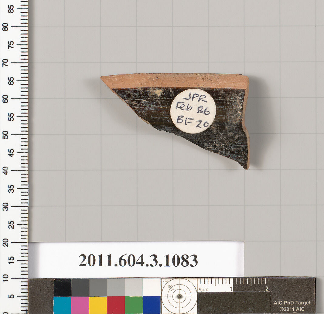 Terracotta rim fragment of a mastoid (drinking cup with narrow base), Terracotta, Greek, Attic