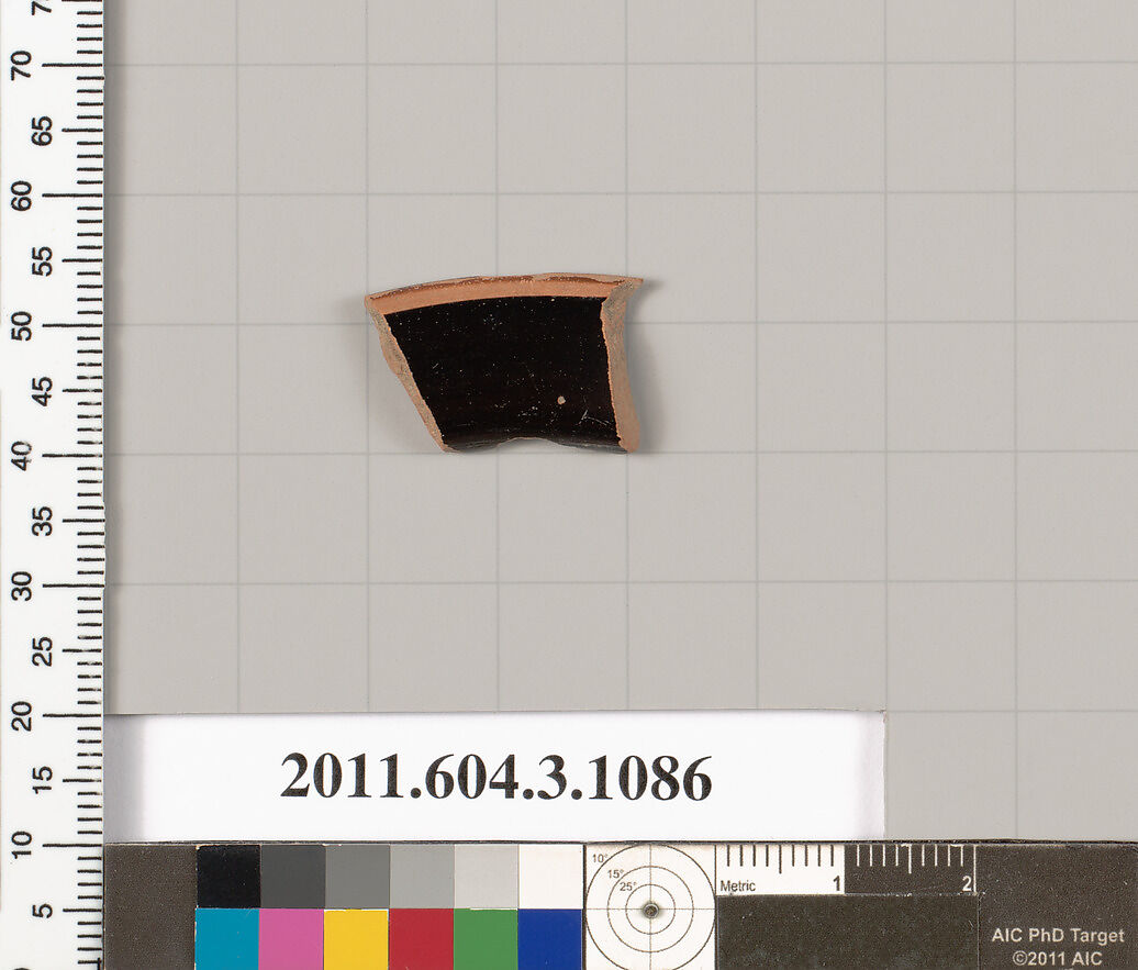 Terracotta rim fragment of a mastoid (drinking cup with narrow base), Terracotta, Greek, Attic