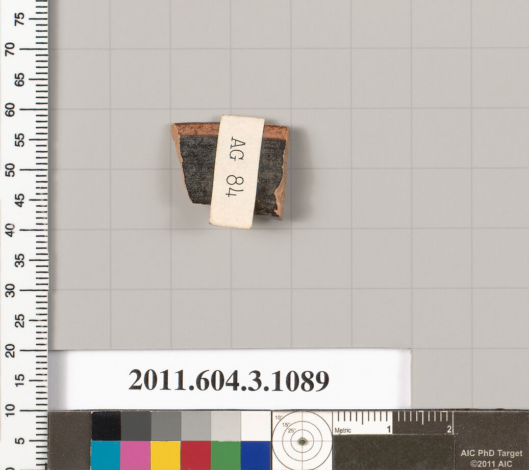 Terracotta rim fragment of a mastoid (drinking cup with narrow base), Terracotta, Greek, Attic