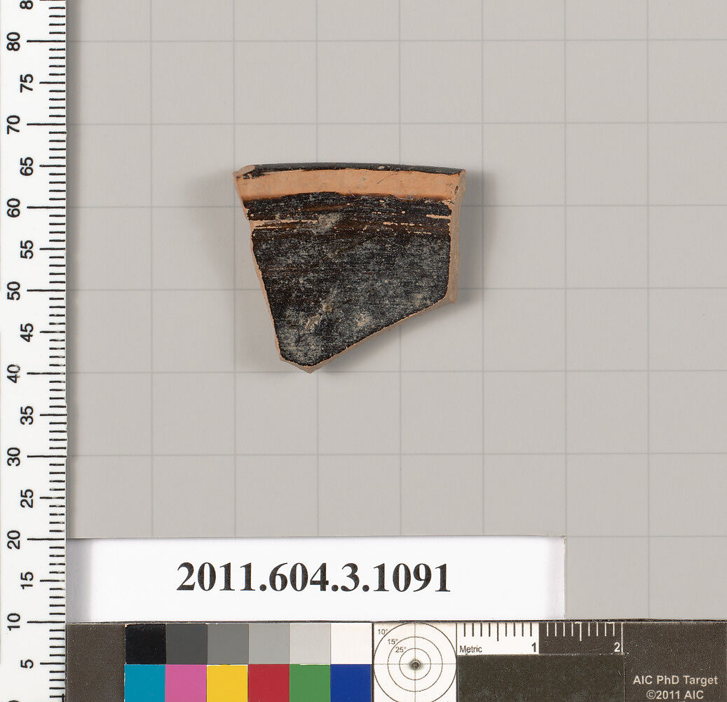 Terracotta rim fragment of a mastoid (drinking cup with narrow base), Terracotta, Greek, Attic