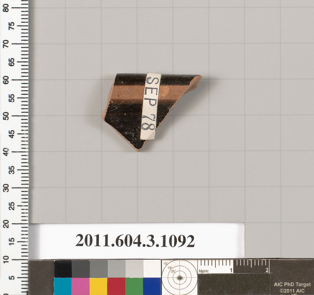 Terracotta rim fragment of a mastoid (drinking cup with narrow base), Terracotta, Greek, Attic