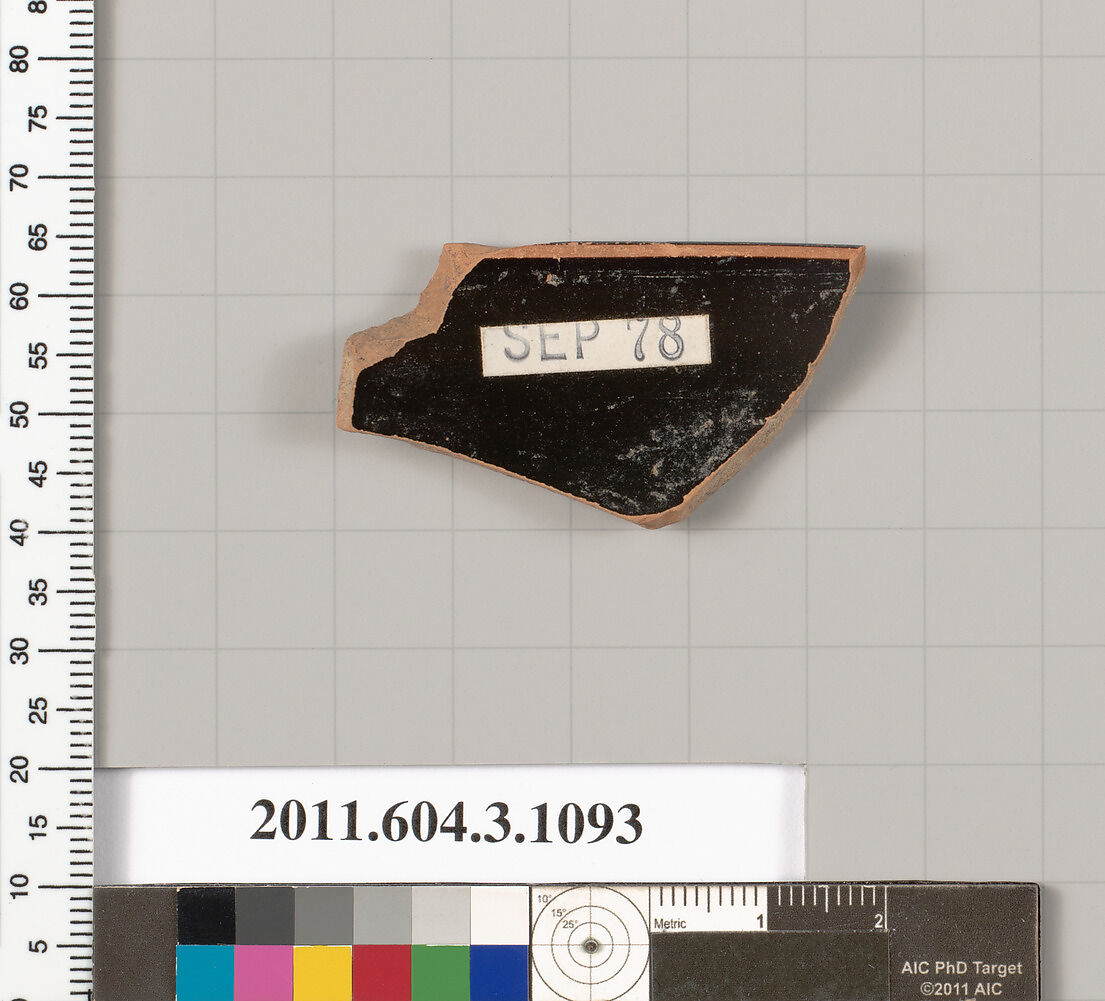 Terracotta rim fragment of a mastoid (drinking cup with narrow base), Terracotta, Greek, Attic