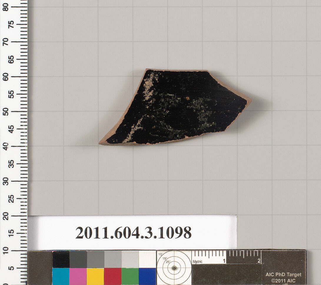 Terracotta fragment of a mastoid (drinking cup with narrow base) or a kyathos (cup-shaped ladle), Terracotta, Greek, Attic