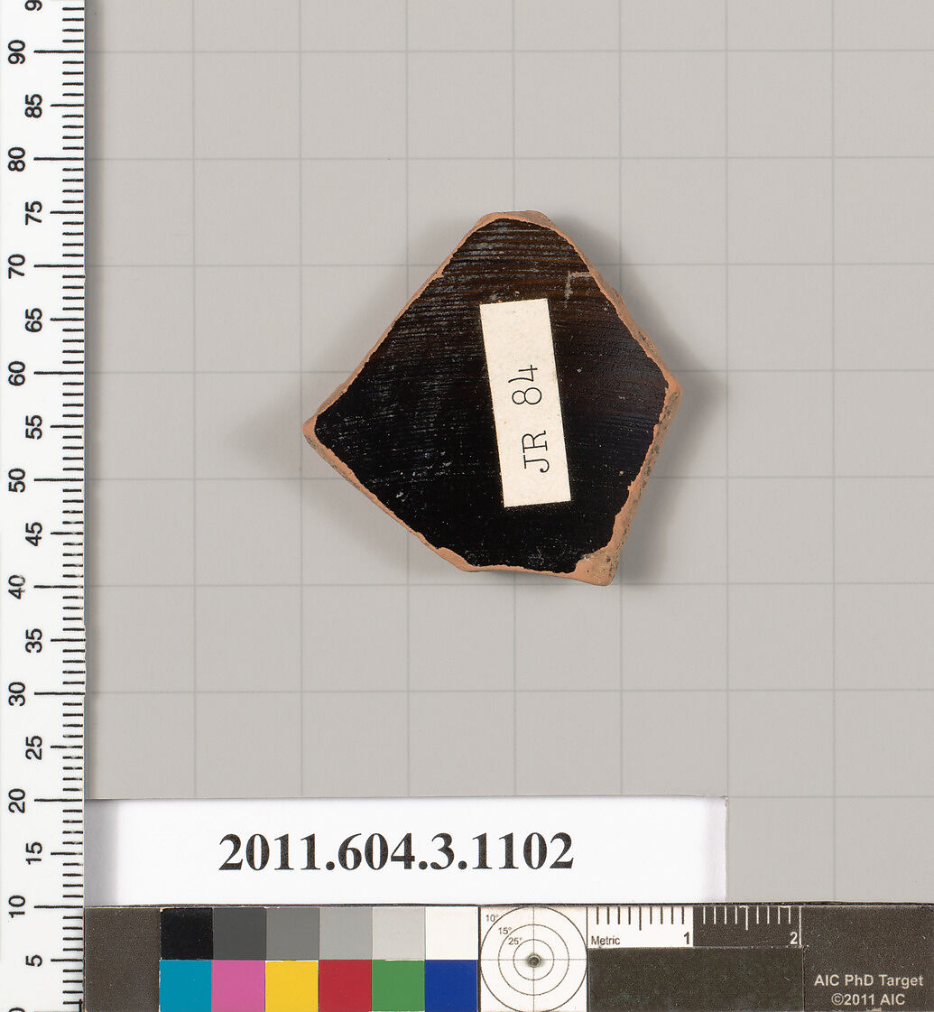 Terracotta fragment of a mastoid (drinking cup with narrow base) or a kyathos (cup-shaped ladle), Terracotta, Greek, Attic