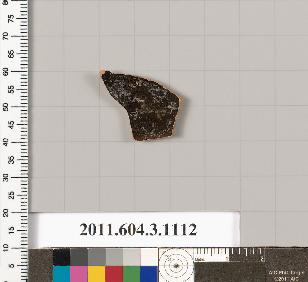 Terracotta fragment of a mastoid (drinking cup with narrow base) or a kyathos (cup-shaped ladle), Terracotta, Greek, Attic