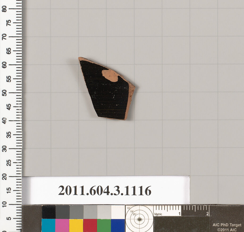 Terracotta fragment of a mastoid (drinking cup with narrow base) or a kyathos (cup-shaped ladle), Terracotta, Greek, Attic