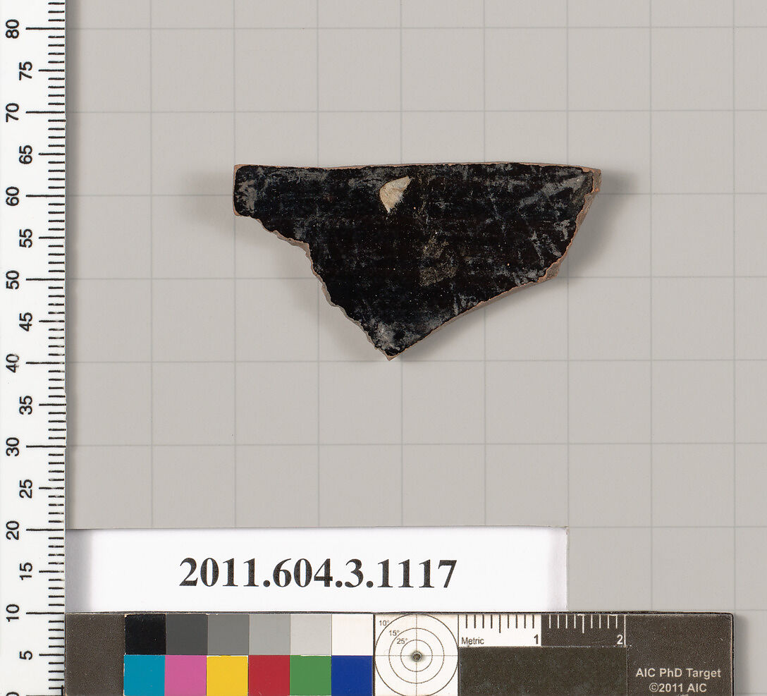 Terracotta fragment of a mastoid (drinking cup with narrow base) or a kyathos (cup-shaped ladle), Terracotta, Greek, Attic