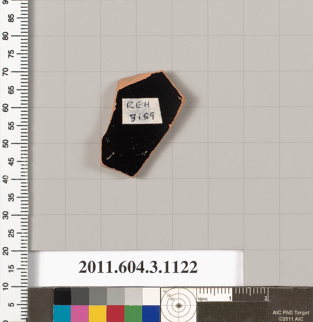 Terracotta fragment of a mastoid (drinking cup with narrow base) or a kyathos (cup-shaped ladle), Terracotta, Greek, Attic