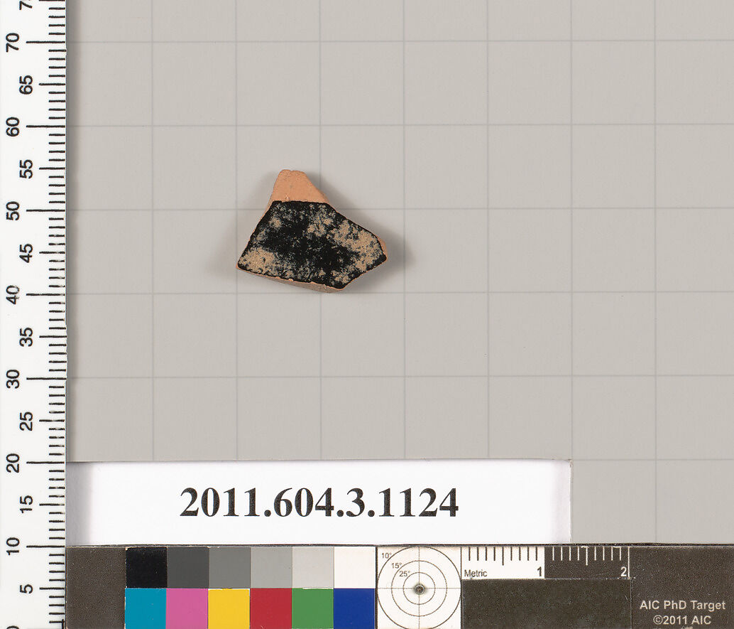 Terracotta fragment of a mastoid (drinking cup with narrow base) or a kyathos (cup-shaped ladle), Terracotta, Greek, Attic