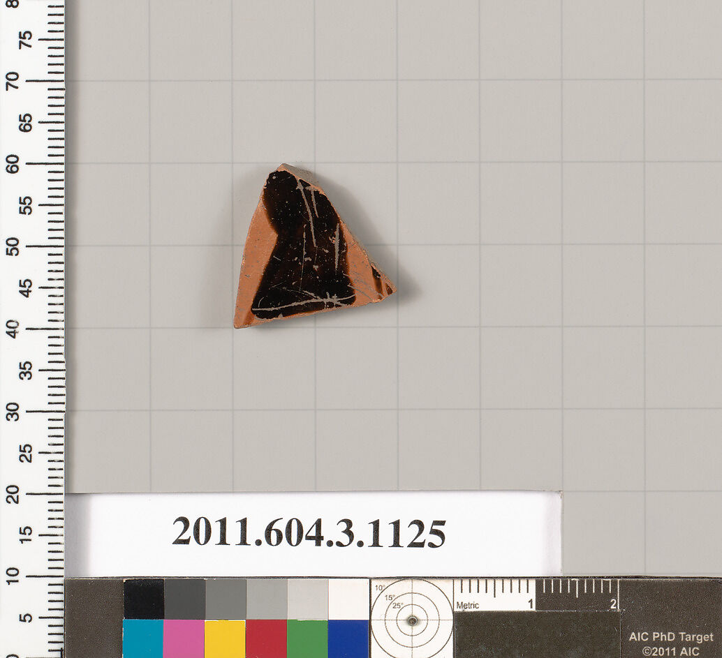 Terracotta fragment of a mastoid (drinking cup with narrow base) or a kyathos (cup-shaped ladle), Terracotta, Greek, Attic 