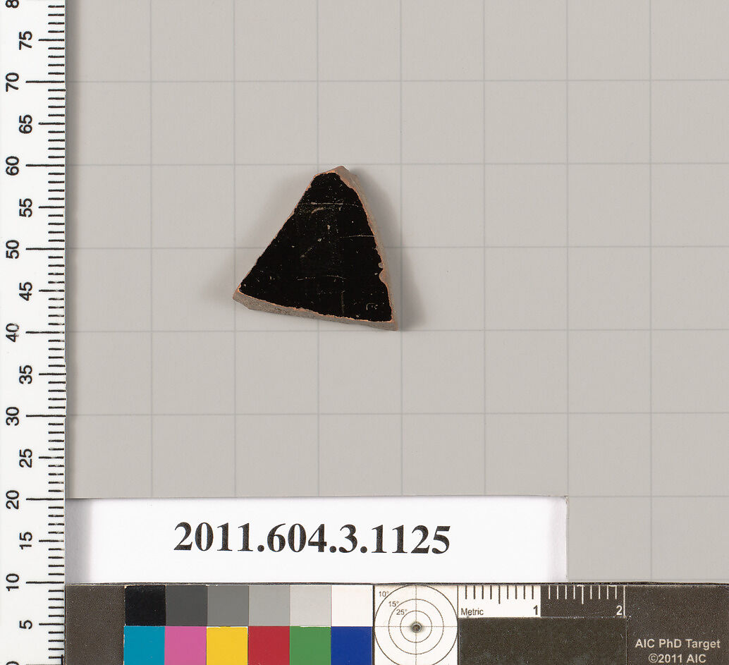 Terracotta fragment of a mastoid (drinking cup with narrow base) or a kyathos (cup-shaped ladle), Terracotta, Greek, Attic