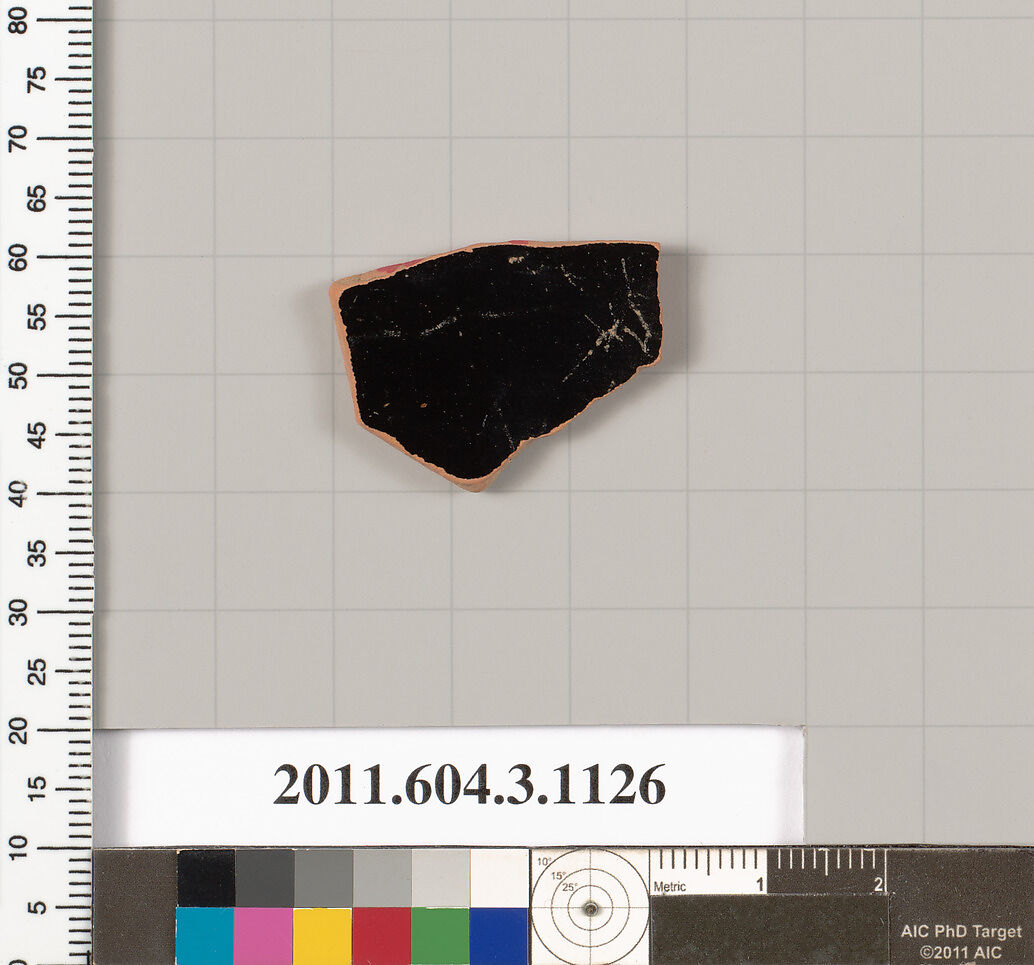 Terracotta fragment of a mastoid (drinking cup with narrow base) or a kyathos (cup-shaped ladle), Terracotta, Greek, Attic