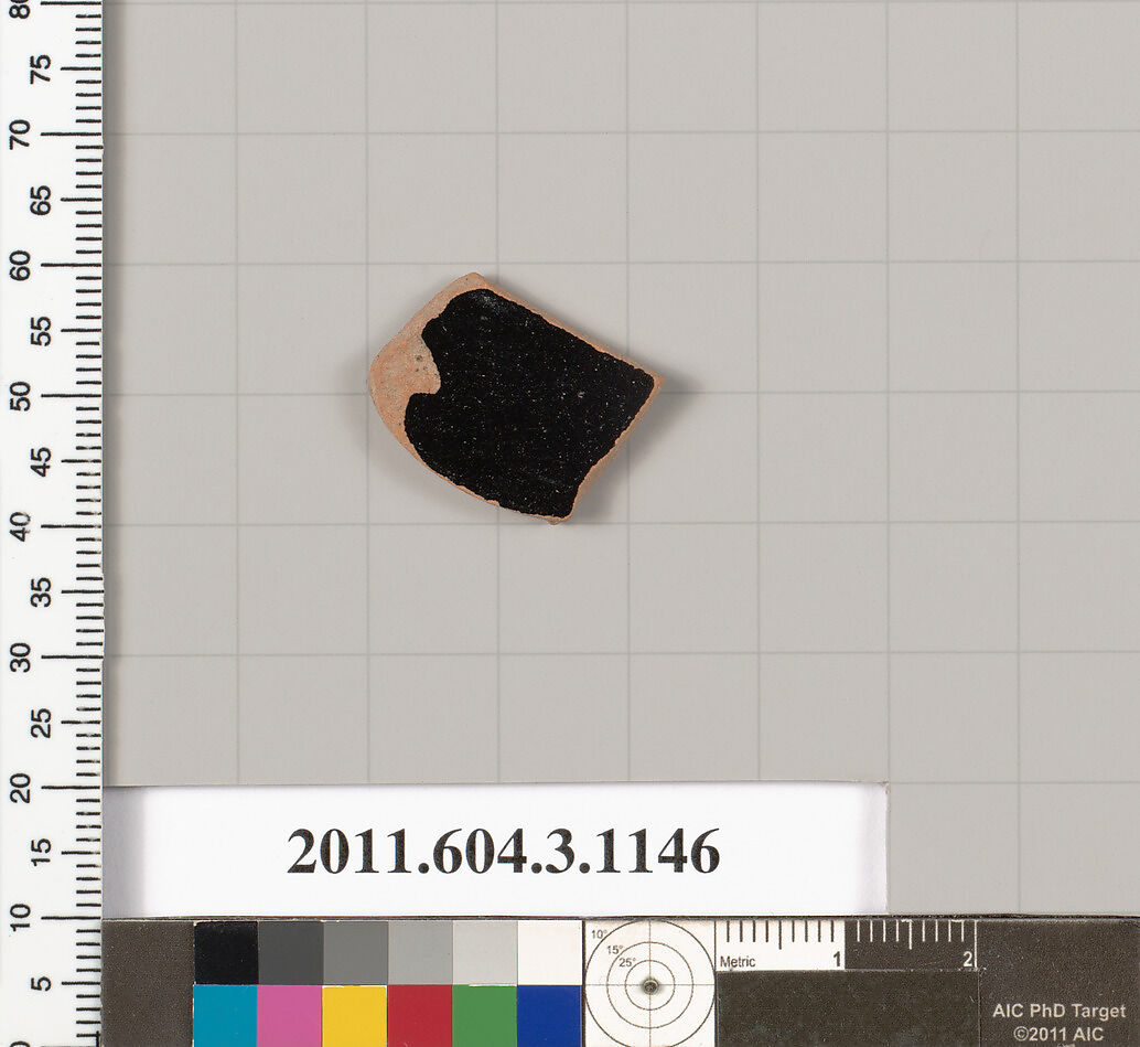 Terracotta fragment of a mastoid (drinking cup with narrow base) or a kyathos (cup-shaped ladle), Terracotta, Greek, Attic