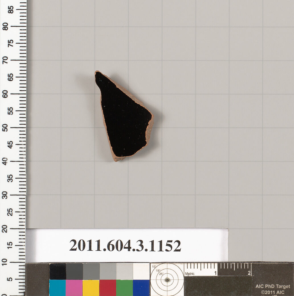 Terracotta fragment of a mastoid (drinking cup with narrow base) or a kyathos (cup-shaped ladle), Terracotta, Greek, Attic