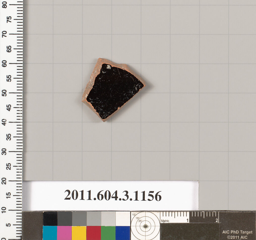 Terracotta fragment of a mastoid (drinking cup with narrow base) or a kyathos (cup-shaped ladle), Terracotta, Greek, Attic