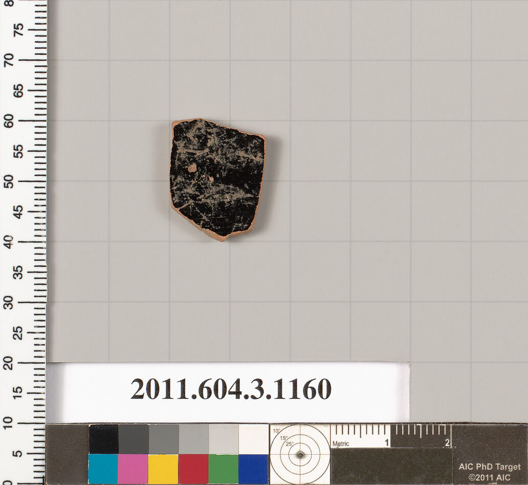 Terracotta fragment of a mastoid (drinking cup with narrow base) or a kyathos (cup-shaped ladle), Terracotta, Greek, Attic