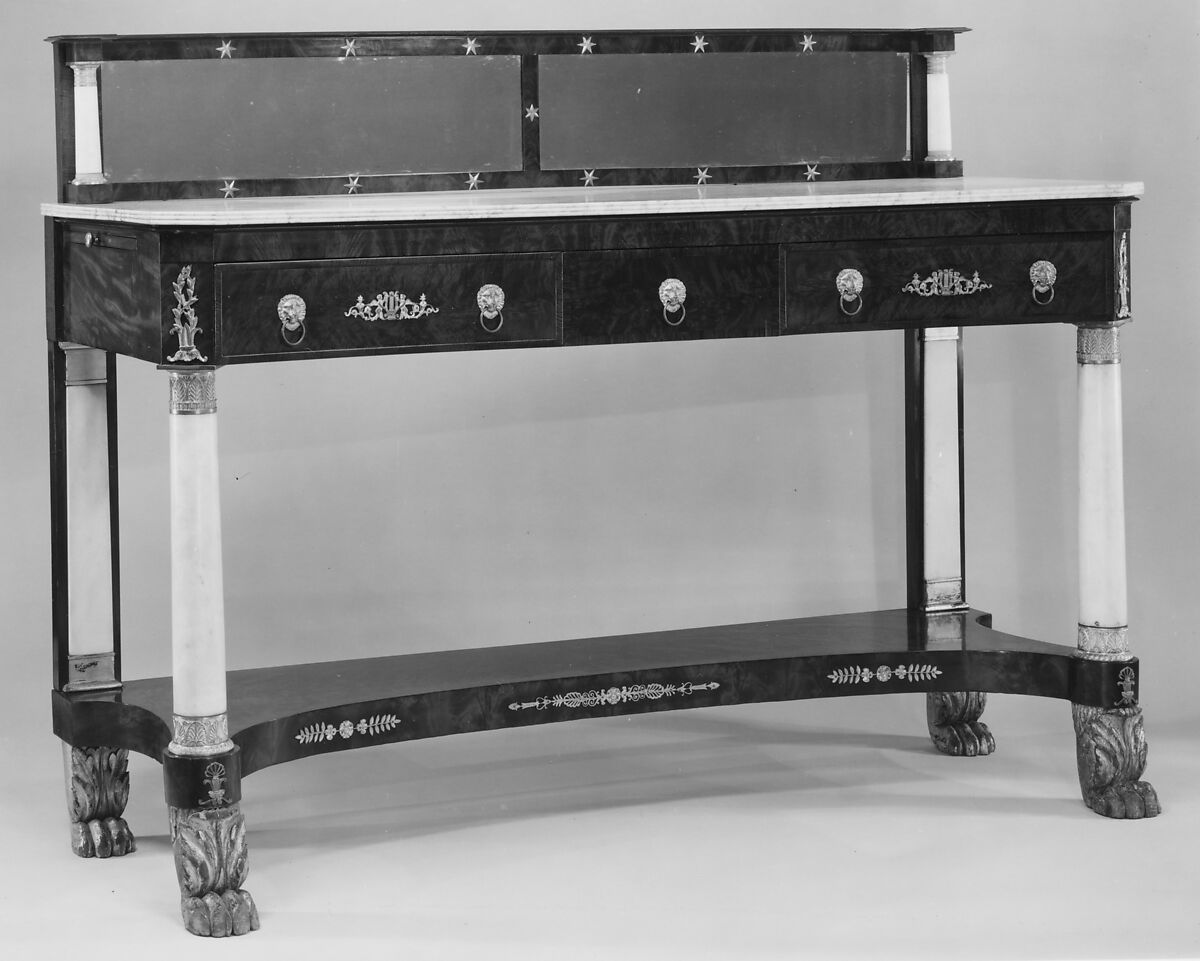 Sideboard Table, Mahogany, marble, gilt bronze, white pine, poplar, American