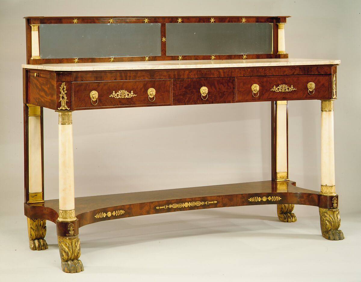 Sideboard Table, Mahogany, marble, gilt bronze, white pine, poplar, American