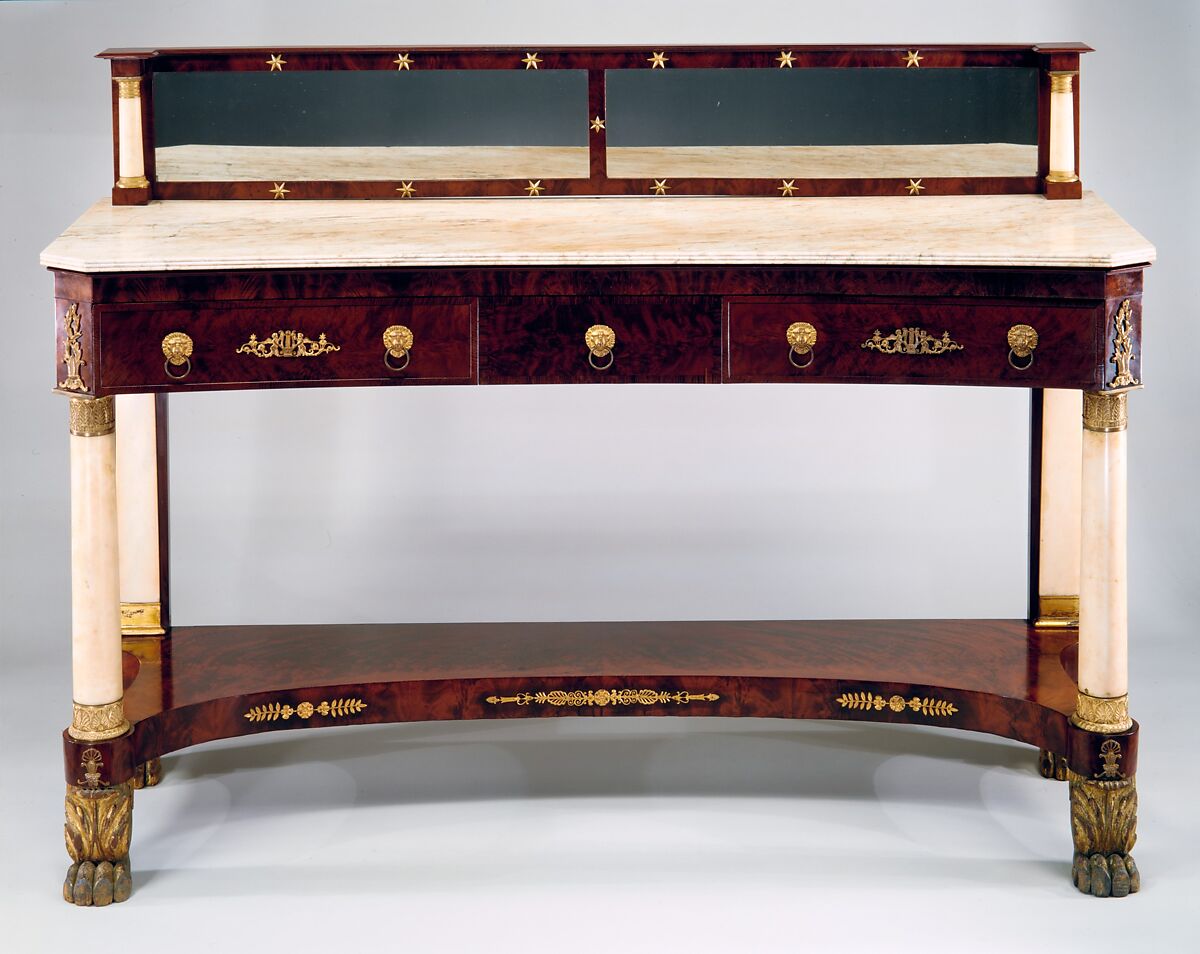 Sideboard Table, Mahogany, marble, gilt bronze, white pine, poplar, American 