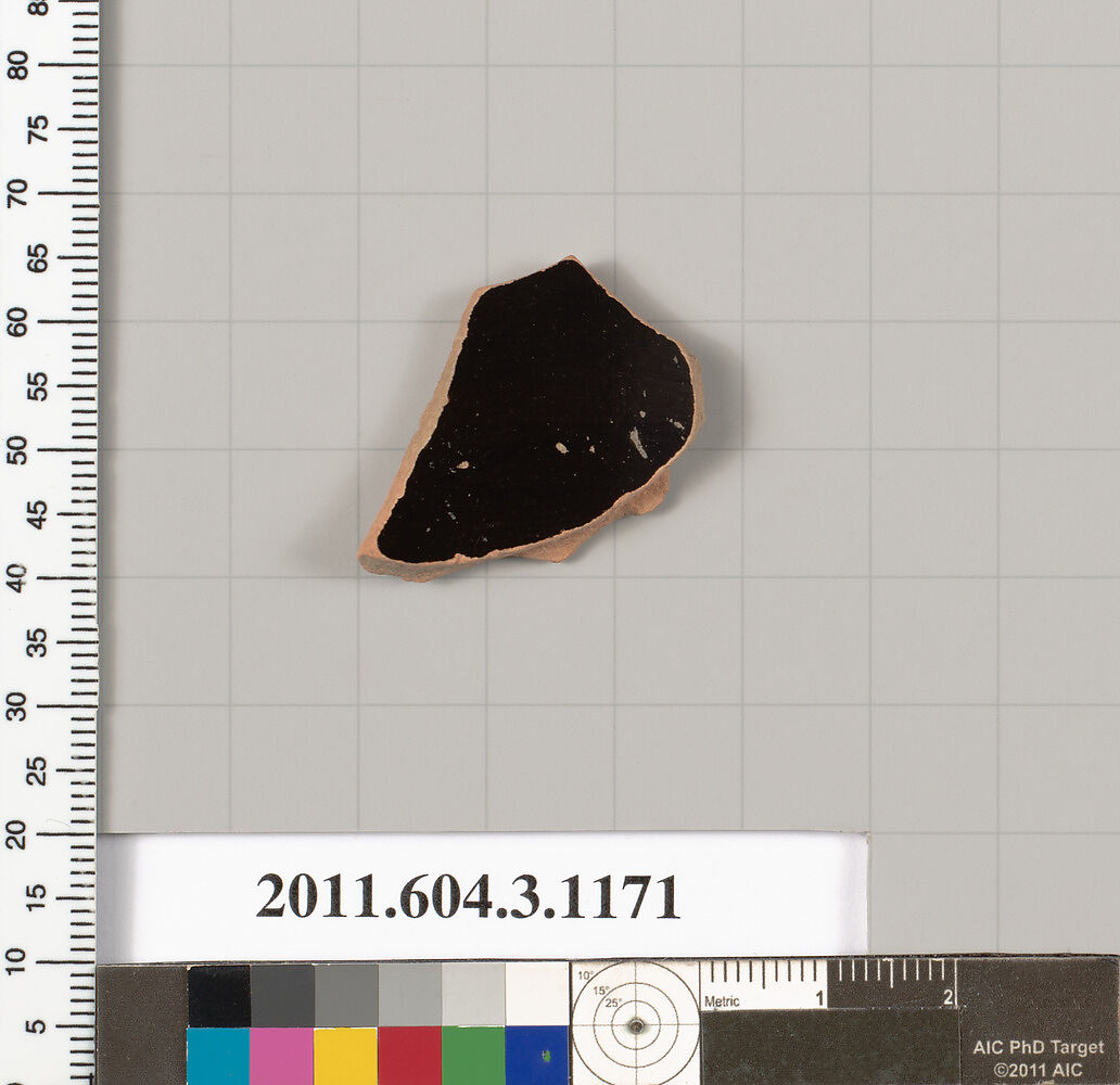 Terracotta fragment of a mastoid (drinking cup with narrow base) or a kyathos (cup-shaped ladle), Terracotta, Greek, Attic