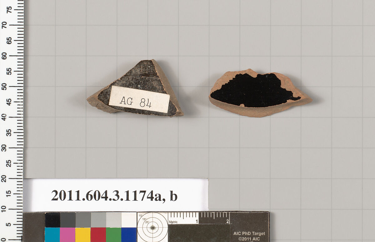 Terracotta fragments of mastoids  (drinking cups with narrow base) or kyathoi (cup-shaped ladles), Terracotta, Greek, Attic