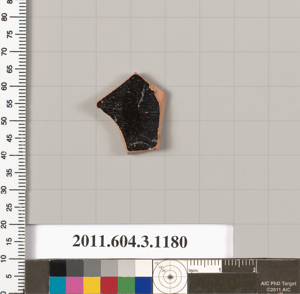 Terracotta fragment of a mastoid (drinking cup with narrow base) or a kyathos (cup-shaped ladle), Terracotta, Greek, Attic