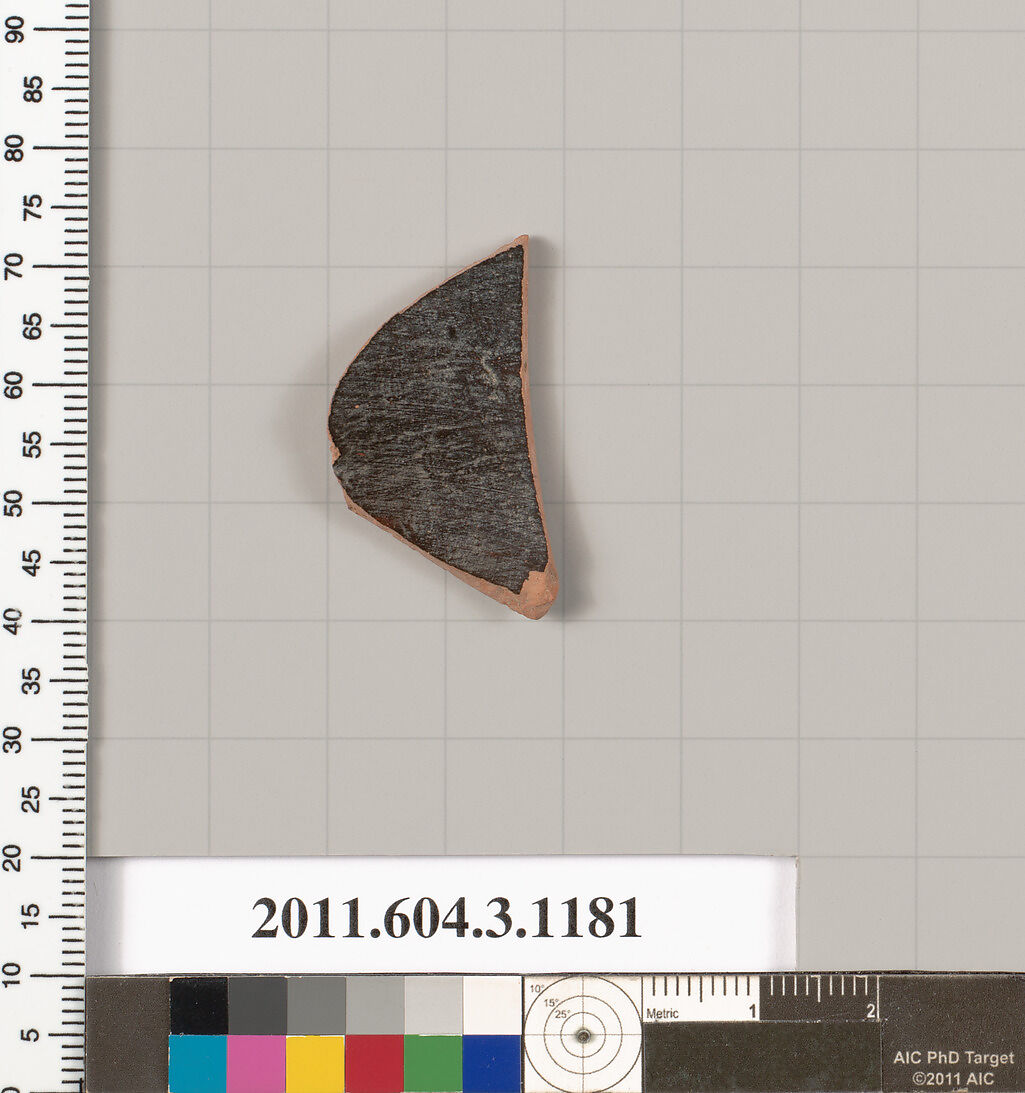 Terracotta fragment of a mastoid (drinking cup with narrow base) or a kyathos (cup-shaped ladle), Terracotta, Greek, Attic