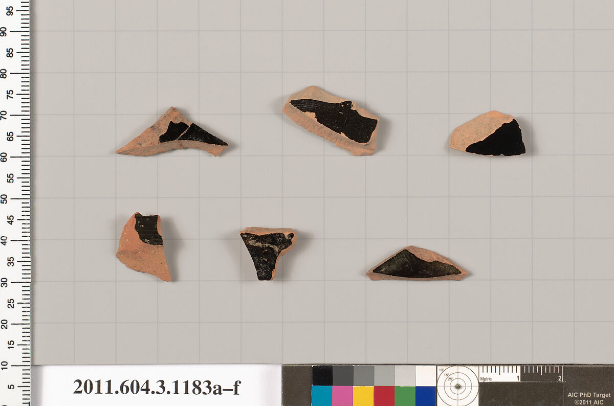 Terracotta fragments of mastoids  (drinking cups with narrow base) or kyathoi (cup-shaped ladles), Terracotta, Greek, Attic