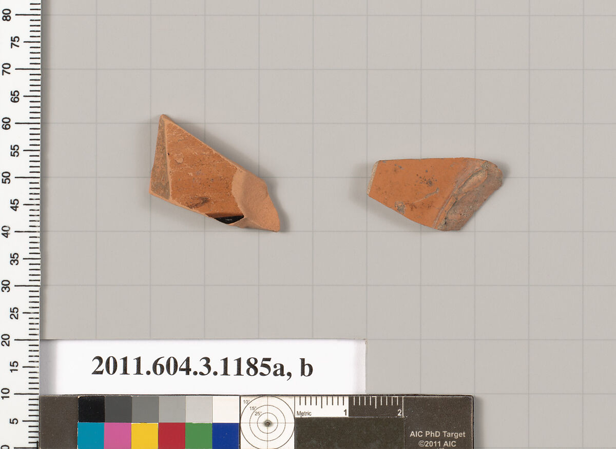 Terracotta fragments of mastoids  (drinking cups with narrow base) or kyathoi (cup-shaped ladles), Terracotta, Greek, Attic 