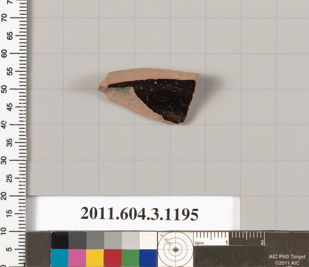 Terracotta fragment of a mastoid (drinking cup with narrow base), Terracotta, Greek, Attic