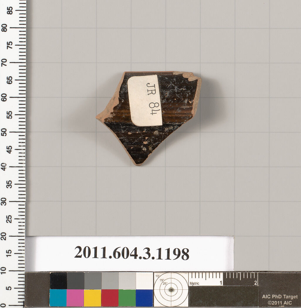 Terracotta rim fragment of a mastoid (drinking cup with narrow base), Terracotta, Greek, Attic