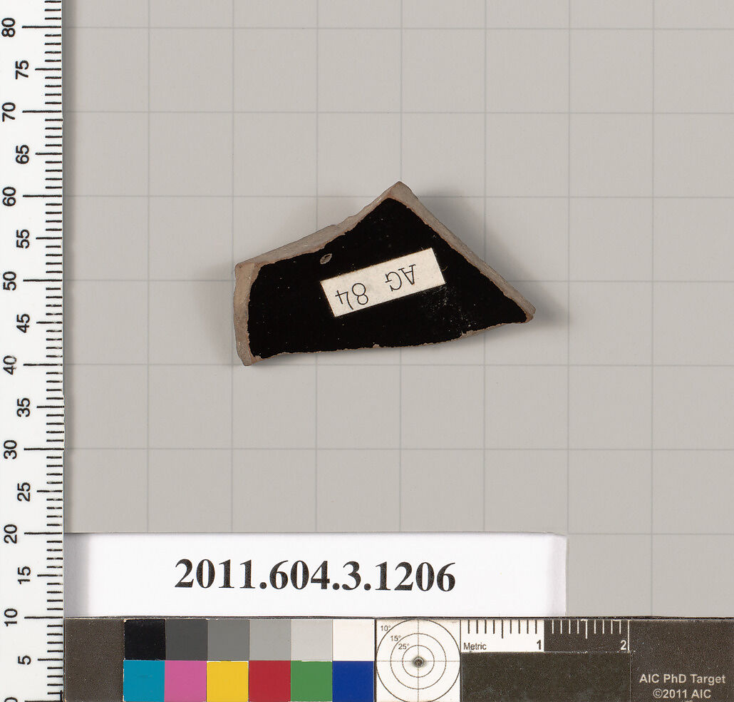 Terracotta fragment of a mastoid (drinking cup with narrow base) ?, Terracotta, Greek, Attic